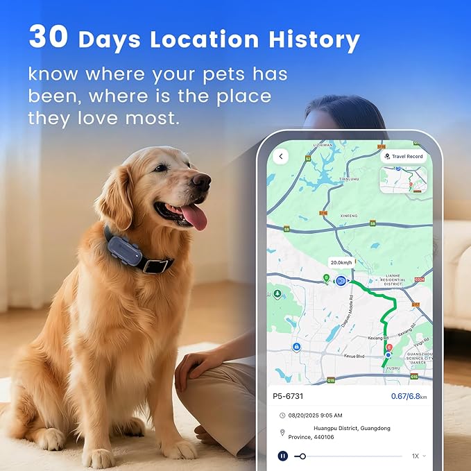 SEEWORLD Cat Tracker Dog Tracking Device with Real-Time Location | Activity Sleeping Monitoring | Geo-Fence for All Collars-iOS & Android, Subscription Required