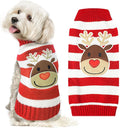 Dog Christmas Sweater Cute Striped Reindeer Xmas Pet Clothes Holiday Puppy Cat Costume New Year Gifts for Small Medium Large Dogs Jumpers (M, Red White Stripe Reindeer)