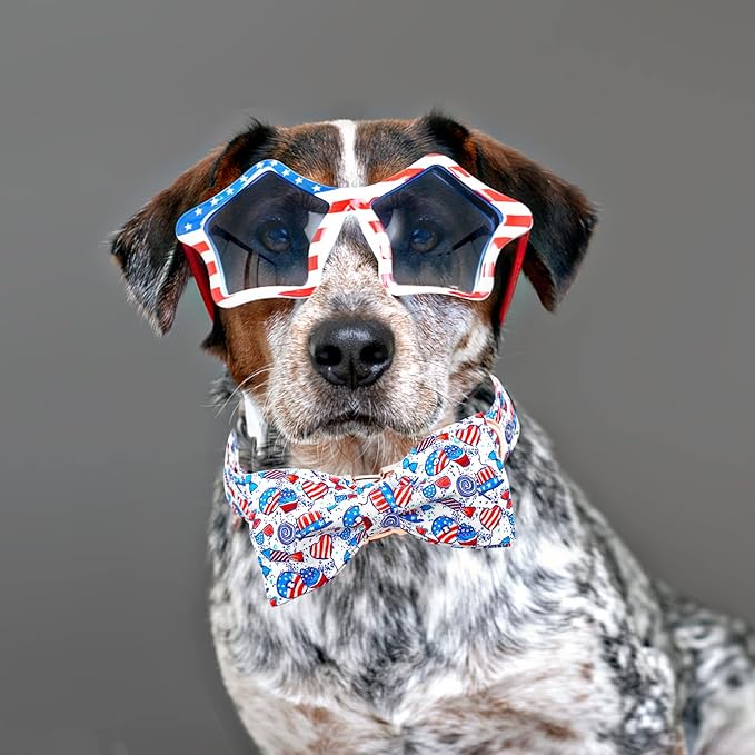 Lionheart glory American Flag Dog Collar, 4 of July Dog Bow Collar Heavy Duty Adjustable Patriotic Dog Collar with Bowtie for Small Dogs Pet Gift