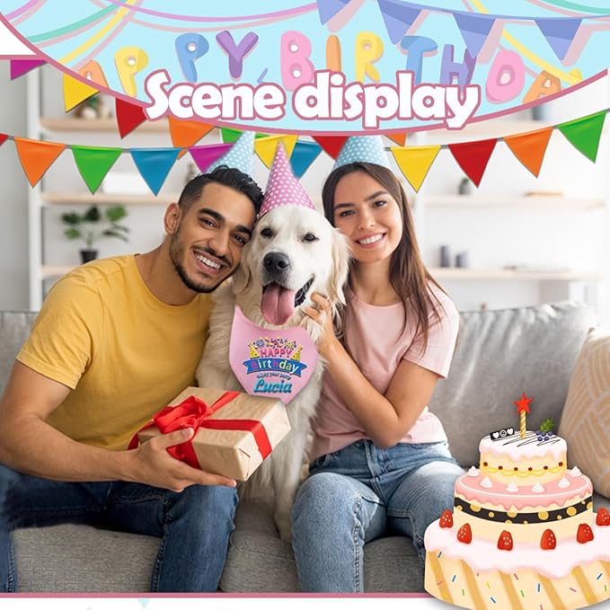 Personalized Dog Birthday Bandana, Happy Birthday Scarf with Embroidered Name,Dog Girl Boy Birthday Party Supplies Triangle Bibs,Gift for Medium Large Dogs Pets