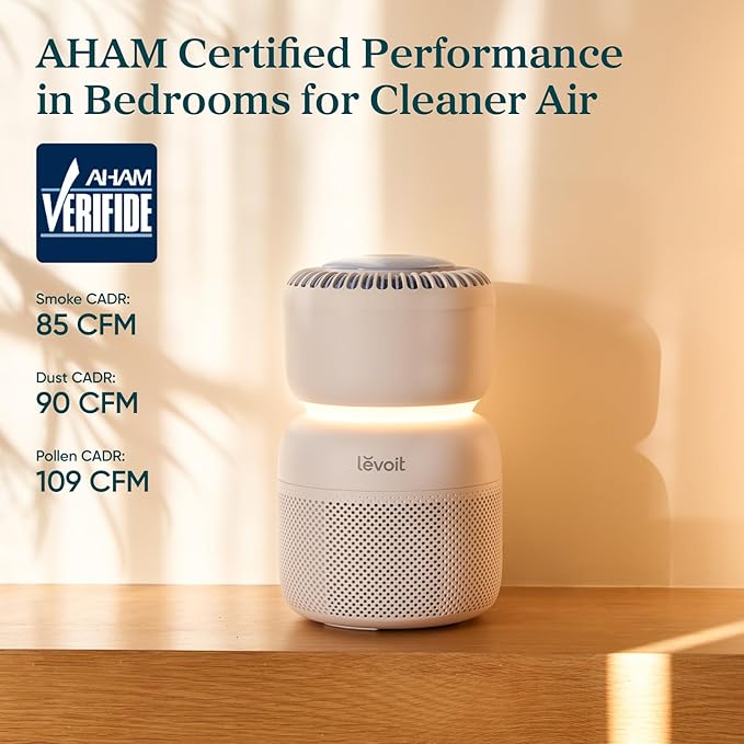 LEVOIT Air Purifier for Home Bedroom with HEPA Filter, White Noise Sound Machine and Blue Light-Free Night Light Support Better Sleep, AHAM VERIFIDE, 5 Air Quality Monitor, Smart WiFi, Sprout