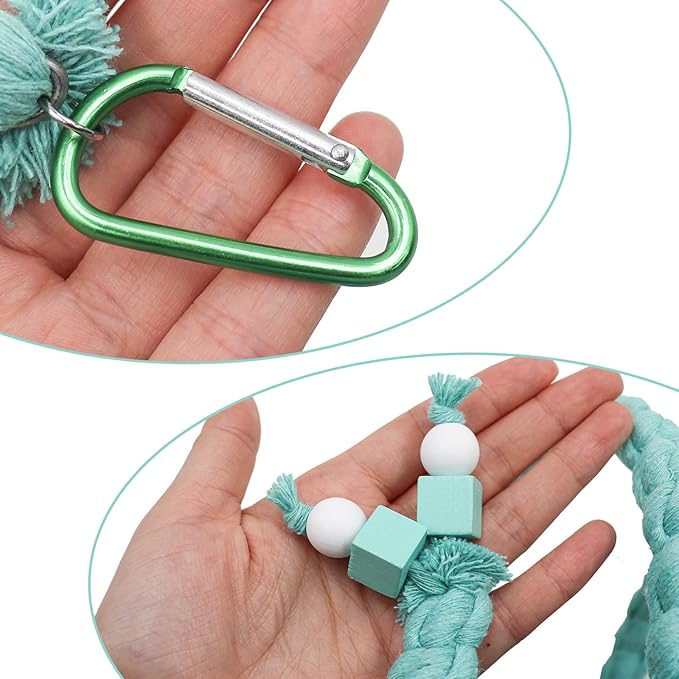 Dnoifne 78.7 Inches Bird Spiral Rope Perch, Blue Cotton, For Parrot, Parakeet, Budgie, Lovebird, Cockatiel