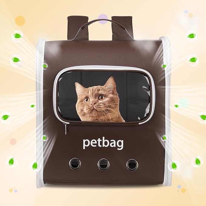Pet Backpack Carrier, Portable and Ventilated, Oxford Cloth, Dogs Cats and Small Animals Travel Bag 14.17", (Brown, 1 Pcs), Intended for Hiking/Camping/Traveling