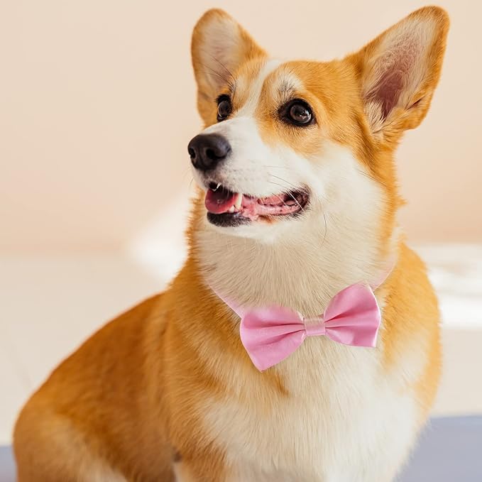 KOOLMOX Dog Bow Ties Pink, Adjustable Dog Collar Bow Tie for Medium and Large Dogs Cats Pets Wedding Birthday Graduation Holiday Homecoming Costumes Grooming, 2-Pack