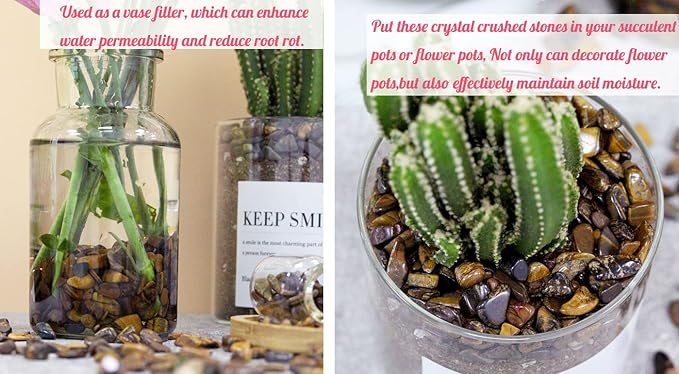 Tiger Eyes Aquarium Gravel Rocks Natural Tumbled Healing Crystal Chips Bulk Gemstones Tumbled Crushed Stones for Fountain Vase Filler Planters Decorative Fish Tank Potted Reiki Energy Balancing 0.44lb
