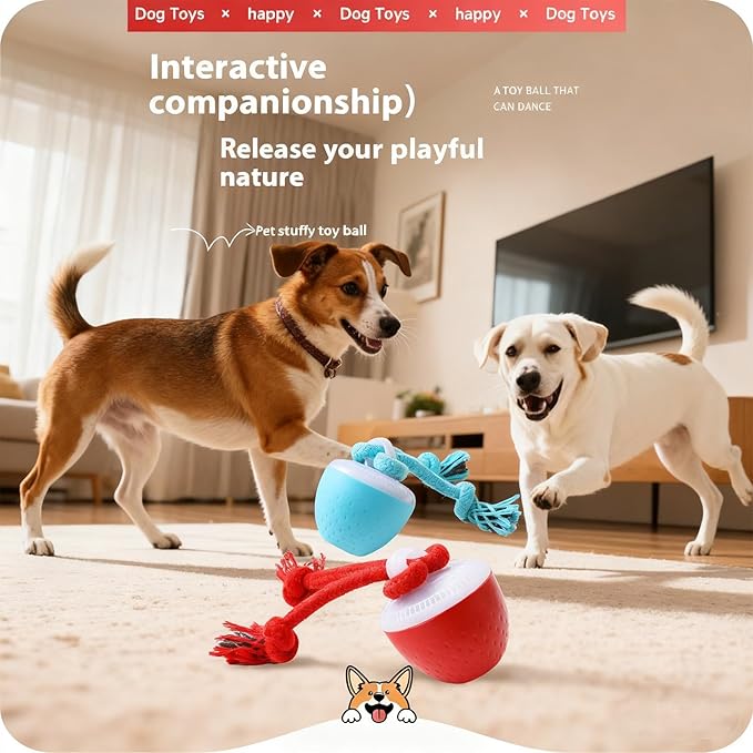 Interactive Dog Toys, Interactive Dog Ball with Birdsong Squeaky Chewable Rope for Small/Medium/Large Dogs,Automatic Moving Dogs Toy Wicked Ball for Boredom & Training,Dog Toys to Keep them Busy (Red)
