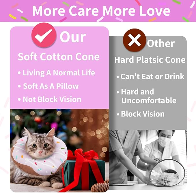 Cat Cone Collar Soft, Waterproof Cat Recovery Collars Spay Cones to Stop Licking Cute Donut E Collar After Surgery Anti-Lick Wound Healing Safety Elizabethan Collar for Kittens (Donut Purple, Large)