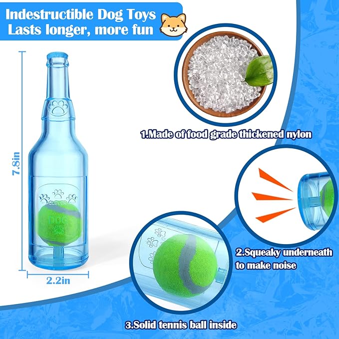 Mity rain Water Bottle Dog Toy - Dog Toys for Aggressive Chewers Cute Squeaky Toys for Large/Medium/Small Dogs Interactive Dog Toys to Keep Them Busy Crunchnplay Bottle Toy (Blue)