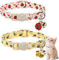 2 Pack Cute Cat Collars - Cartoon Bee Ladybug Breakaway Cat Collar with Bell & Matching Pendant, Adjustable Spring Summer Kitten Collars for Boy Girl Cats