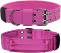 Tactical Dog Collar with Handle, Military Adjustable Heavy Duty Metal Buckle Dog Collars Soft Nylon Training Collar for Medium Large Dogs (Pink, Large)