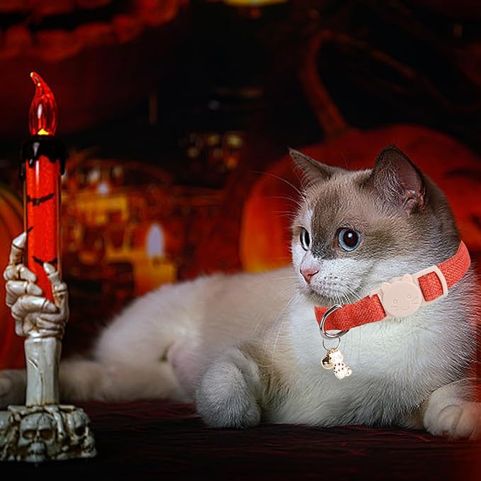 Elegant little tail 2 Pack Cat Collar- Halloween Orange&Purple Linnet Cat Collars Breakaway with Bell Pendant Wedding Kitten Boy Girl Safety Adjustable 7-12 Inch Collar for Small Cats Puppy