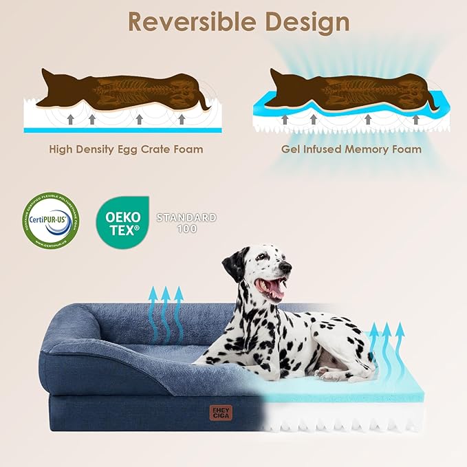 EHEYCIGA Orthopedic Dog Bed for Large Sized Dog, 36x27x7 Inch Large Memory Foam Dog Couch Bed with Sides, Waterproof Liner & Washable Removable Cover, Bolster Pet Sofa, Navy