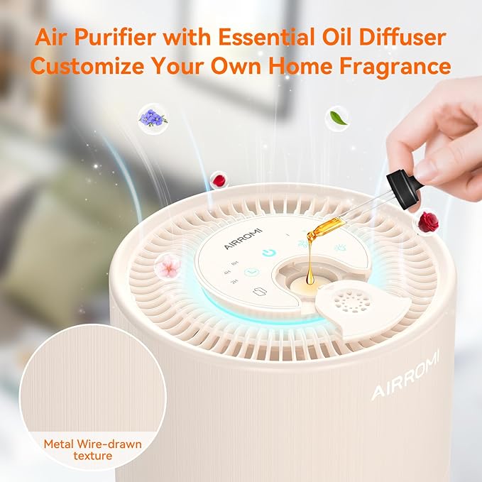 AIRROMI Air Purifier for Bedroom with A2001 Creamy Beige
