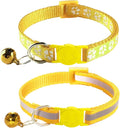 2 Pack Breakaway Cat Collars with Bells, Reflective Design and Claw Print Design, Safety Buckle, Adjustable 7.5-12.5 Inches for Kittens & Cats (Yellow)