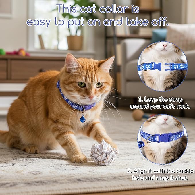 6 Pcs Collar for Cats, Breakaway Cat Collars Reflective Safety Kitten Collar with Bells for Cats Small Dogs, Mixed Colors