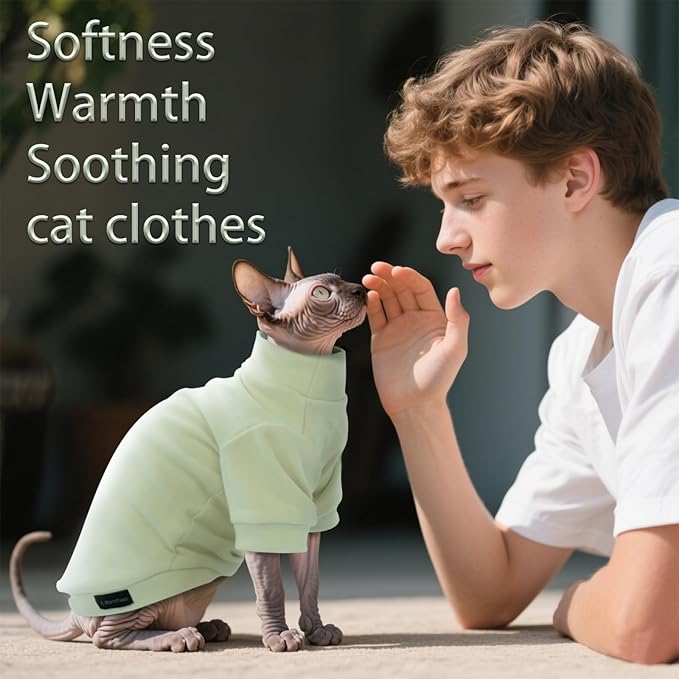 Fleece Sphynx Cat Clothes Soft Hairless Cat Clothes Pullover Cat Sweater for Chihuahua All Season Light and Warm Kitten Cloth for Cats Only Puppy Clothes Small Dog Sweater (Pale Green, Medium)