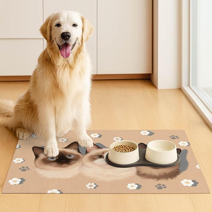 Cat Feedings Mats 20x12 inch Cute Cat Print Pet Bowl Placemat Non Slip Mat for Cats Food and Water Indoor Cats Feeding Station Pet Meal Mat for Small Pets Kitchen Floor Use
