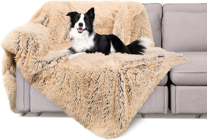PJYuCien Dog Blankets for Medium Large Dogs Washable - Fluffy Fuzzy Cat Blanket for Couch, Puppy Throw for Furniture with Polyester Fleece, Super Soft Plush for Pet Kitten Doggy, Brown, 50" x 60"