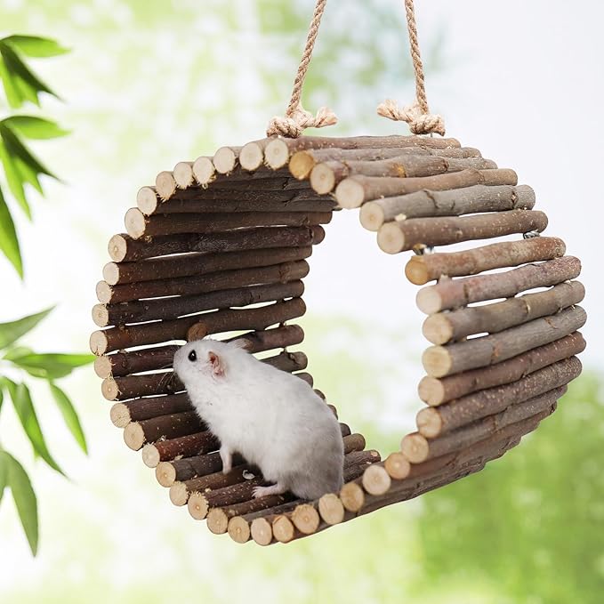 Natural Apple Wood Parrot Hammock & Tree Caves - Bird Cage Accessories for Little Bird, Parakeets, Cockatiels, Lovebirds & Hamsters (6.49" Diameter)