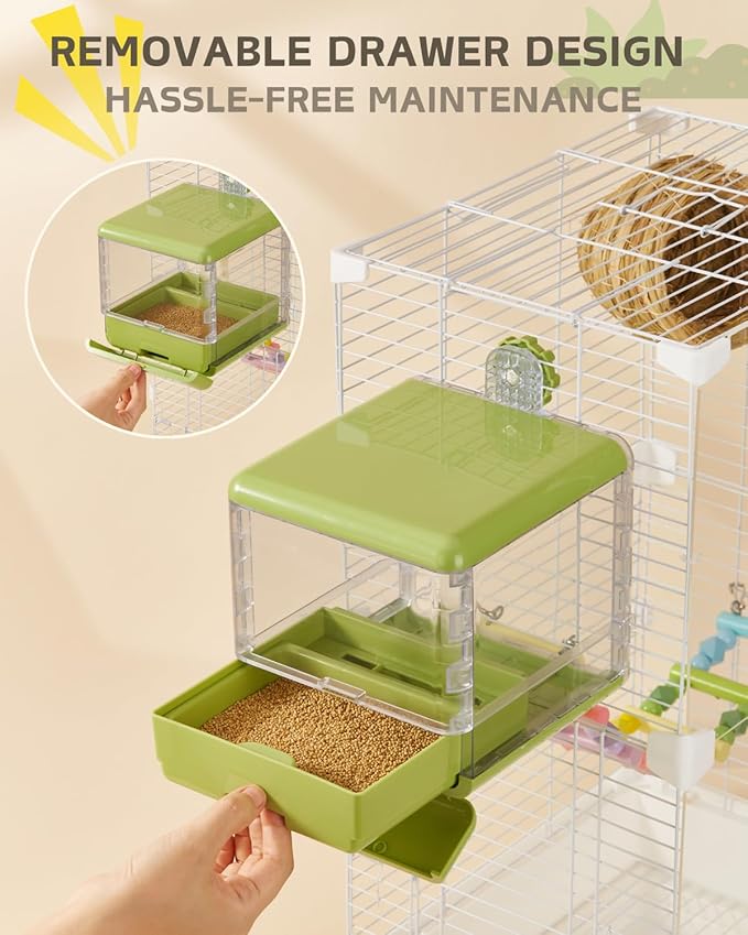 septillar Bird Feeder and Bath for Cage, Hanging Bird Bathtub Bath Shower Box Bowl, Bird Cage Accessories Suitable for Small Medium Birds, Parrots, Lovebirds, Finches, Parakeets, Mannikin (Green)