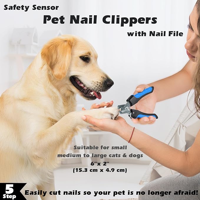 7 in 1 Pet Grooming Kit - Dog&Cat Comb, Deshedding Brush, Nail Clipper with File, Bath Brush - Premium Pet Supplies (Black Blue)