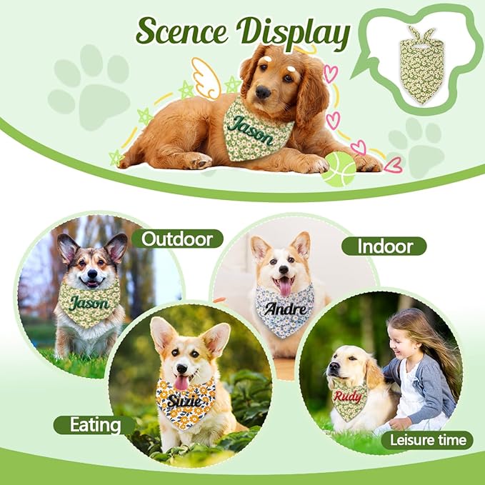 Personalized Dog Bandana with Embroidered Name, Custom Neckwear Dog Scarf Triangle Bibs Pet Accessories for Small Medium Large Dogs Cats Pets Birthday Gift