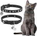 EXPAWLORER Cat Collar for Girl Boy Cats- Adjustable Leather Pet Collar with Safety Elastic Belt,Personalized Punk Accessories Buckle Collars with Bell & Durable D-Ring, Star & Moon