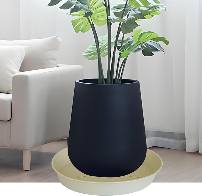 4 Pack of 16 17 inch Plant Saucer (15 inch Base), 2.3" Depth, Heavy Duty Deep Plant Trays for Pots, Plant Saucers for Indoors, Bird Bath Bowls, Drip Trays for Planter (17", Beige)