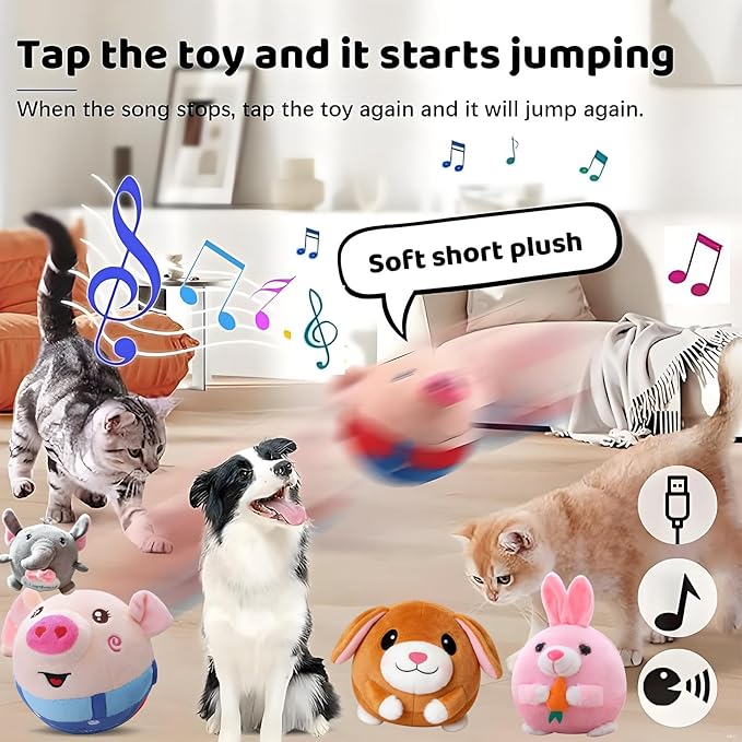 Interactive Dog Toys,Active Moving Pet Plush Toy with Recording and Music Modes, Jumping Squeaky Song shaking Interactive Dog Ball, Rechargeable Dog Toys to Keep Them Busy,Animal Plush Pet Toy (Dog)