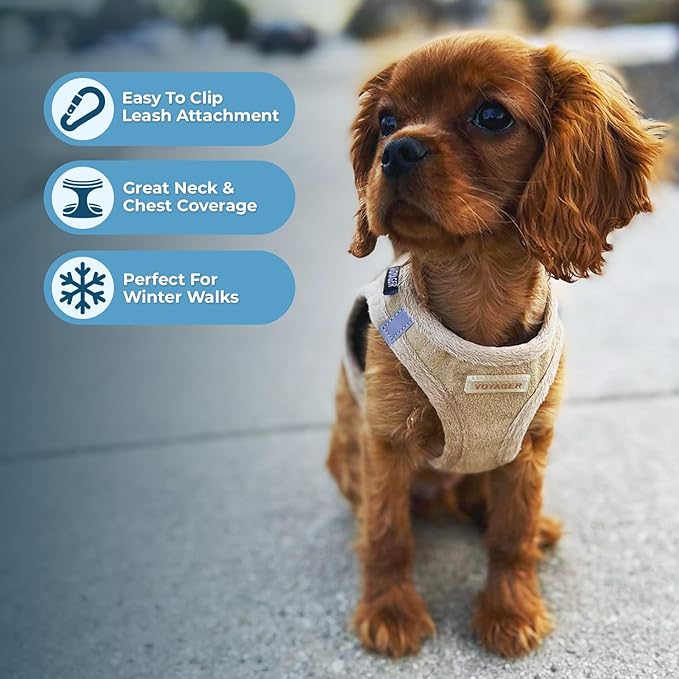 Best Pet Supplies - All Weather Plush, Reflective, No Pull Harness for Small, Medium Dogs, Cats - Secure with Hook & Loop Fastener, Buckle, Double D-Rings - Latte Suede, M