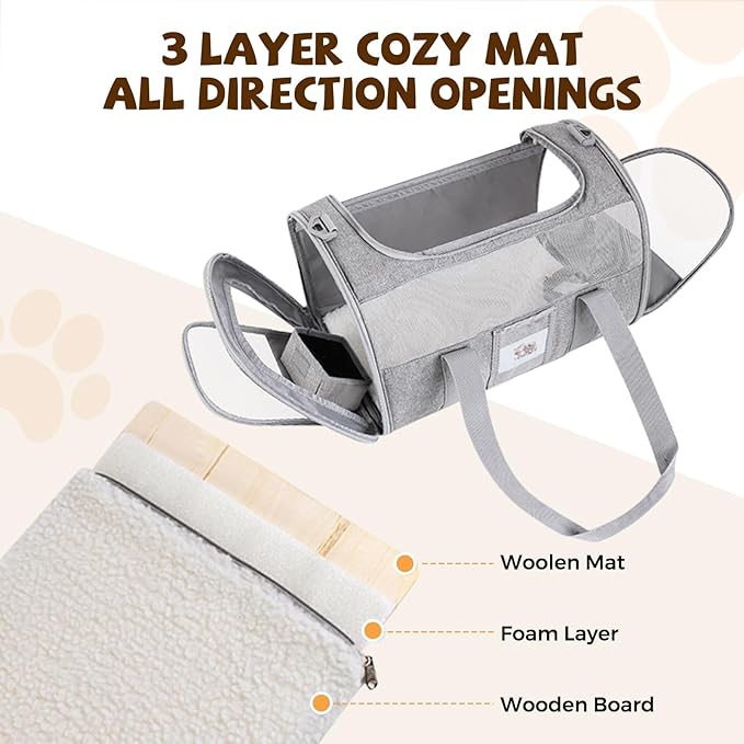 Cat Carrier Soft for Pets Up to 25 Lbs, Cat Travel Bag with Padded Shoulder Strap and Detachable Cat Food Bowl, Pet Dog Carriers for Small Dogs Travel Puppy Carry Airline Approved, Grey