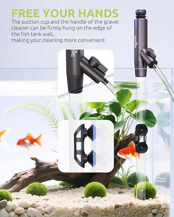 SEAOURA Aquarium Vacuum Gravel Cleaner Adjustable, Aquariums Siphon Fish Tank Cleaner, Manual Python Water Changer with Air Push Button, Fishtank Vacuums Cleaning Kit for Suck Manure Wash Sand