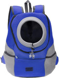 Mogoko Airline Approved Cat Dog Backpack, Puppy Pet Carrier Front Bag with Breathable Head Out Design and Double Mesh Padded Shoulder for Outdoor Travel Hiking (L, Blue)