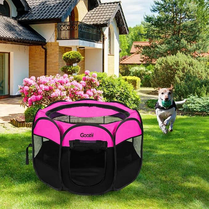 Portable Dog Playpen for Small Dogs Indoor Outdoor, Foldable Pet Puppy Playpens Kennel Tent with Top Cover Door for House Cat Kitty for Dog Lover as (Medium Size, Pink)