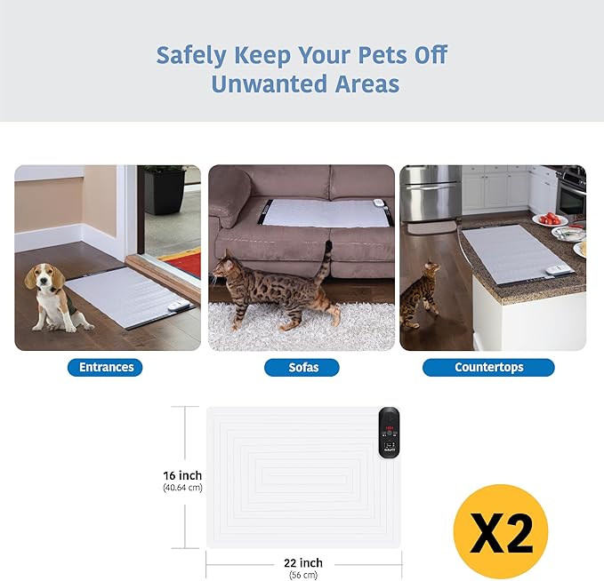 SVD.PET (2-Pack Pet Training Mat with Tester, Pet Shock Pad, Dogs & Cats Electronic Repellent mat for Indoor, 3 Training Modes, 5 Levels, Pet Safe Mode (Black controler 22" X 16")