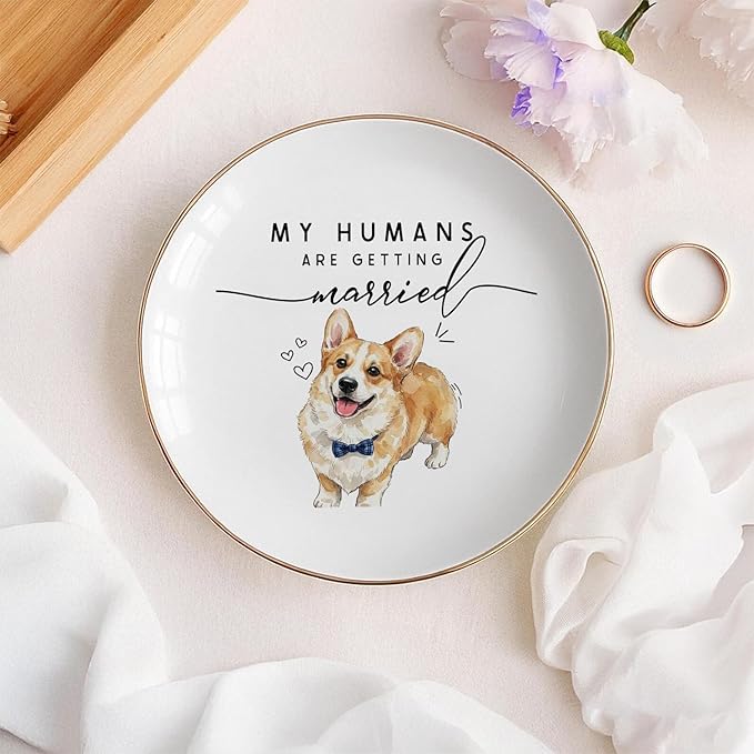 Custom Pet Portrait Watercolor Ring Dish, My Humans Are Getting Married Jewelry Tray, Engaged Ring Dish Gift for Newly Engaged Wedding Gift for Wife Her Fiance Bestie Bride To Be Newlyweds