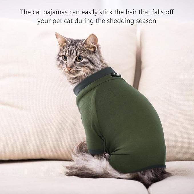 Sticky Cat Clothes Stretchy, Sphynx Hairless Sweater & Pajamas for Cats only, Soft Cat Onesie for Cats After Surgery Female Male & Hair Loss Prevention, Green S