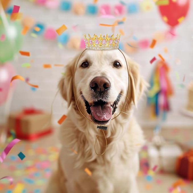Abbylike Pet Rhinestone King Crown, Queen Crown for Birthday New Year Costume for Small Dog Cat Cosplay Party Accessories Adoption Celebration Wedding Birthday Photos Prop Costume(Pink,Large)