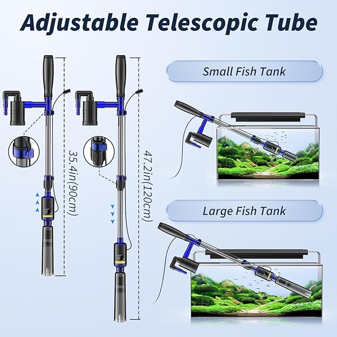 Fish Tank Cleaner, 530GPH/32W Electric Fish Tank Cleaning Tools, Adjustable Water Flow Aquarium Gravel Cleaner, Turtle Tank Gravel Cleaner Vacuum for Wash Sand, Water Changing and Water Circulation