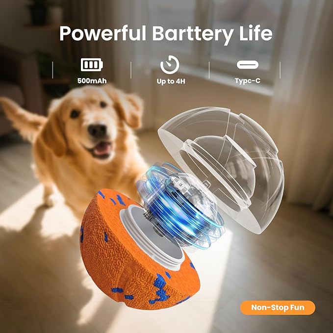 Smart Interactive Dog Ball - Auto Bouncing & Rolling, Chew-Resistant E-TPU Material, 3 Interactive Modes, IPX7 Waterproof, Smart Chase Pet Toy Ball for Medium and Large Dogs (Orange)