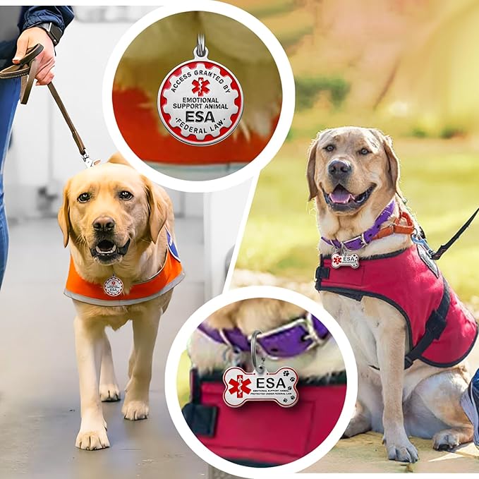 HOPELF Engraved Personalized ESA Tag - Custom Emotional Support Animal Tags for Dogs and Cats - Essential Therapy Pet Name Badge for Collars, Vests, Harnesses - for Most Breeds