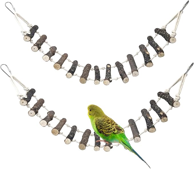 BNOSDM Birds Rope Ladder Toy 2Pcs Wooden Bird Hanging Ladders Pet Climbing Ladder Swing Parakeet Cage Accessories Suit for Budgie, Lovebird, Conure, Cockatoo, Finch