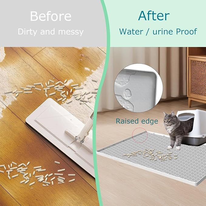 Cat Litter Mat for Litter Box, Silicone Large Cat Litter Trapping Mat - 51.2x25.6 in, Waterproof & Non-Slip, Durable & Easy Clean, Light Gray