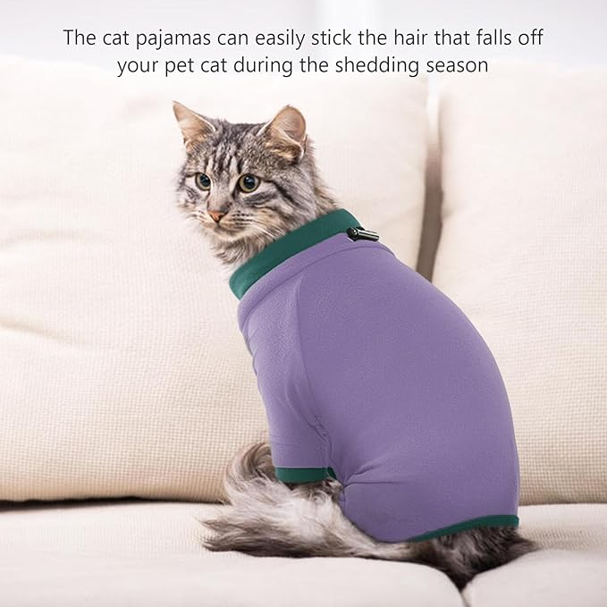 Sticky Cat Clothes Stretchy, Sphynx Hairless Sweater & Pajamas for Cats only, Soft Cat Onesie for Cats After Surgery Female Male & Hair Loss Prevention, Purple XS