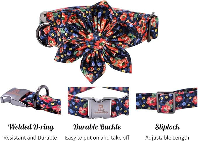 Lionheart Glory Cute Floral Pattern Pet Collar - Adjustable for X-Large Dogs