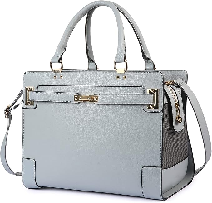 Fashion Dog Purse with Shoulder Strap, Holds Up to 7lbs Quality PU Leather Pet Carrier, Cat Carrier, Airline Approved Puppy Purse for Travel (Gray, Small Size)
