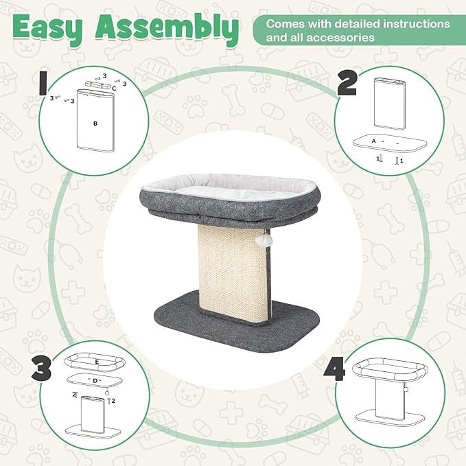 Tangkula Cat Tree for Indoor Cats, 2-Tier Cat Tower with Top Perch & Sisal Scratching Panel & Jingling Fur Ball Toy, Cozy Cat Bed with Scratching Post, Modern Small Kitten Activity Center (Grey)