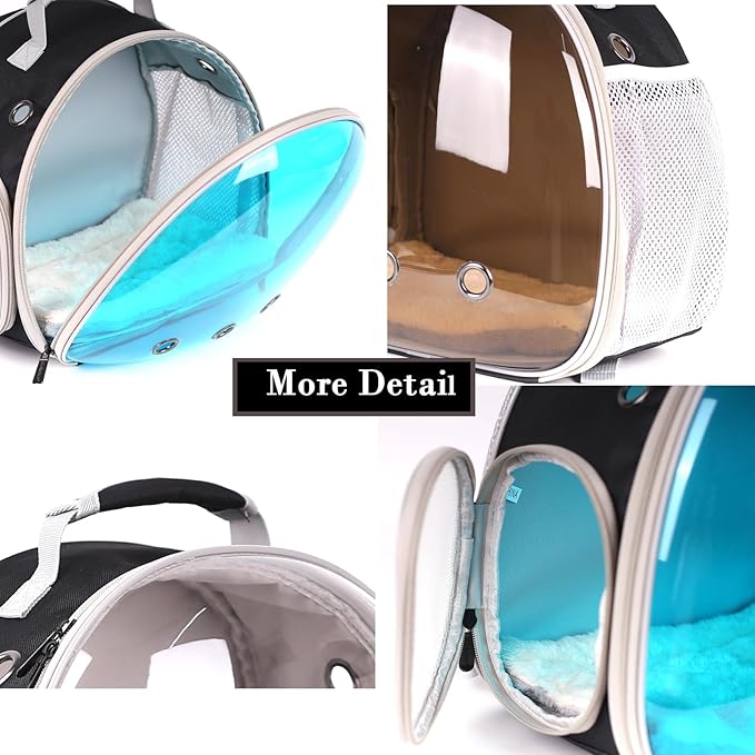 Bearded Dragon Travel Backpack Carrier with Porlarized Bubble Window for Small Animal,with Soft Warm Mat Set,Guinea Pig Cage for 2,Reptile Bag for Lizards Gecko Hedgehog Rat Parrot Birds