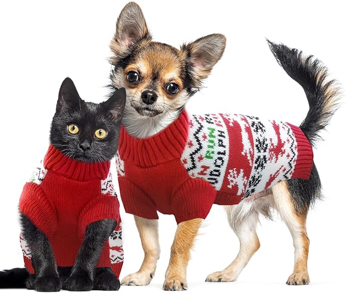 Dog Christmas Sweater Xmas Pet Clothes Cute Reindeer Christmas Dog Costume Outfits Holiday Knitwear Puppy Cat Jumpers New Year Gifts for Small Medium Large Dogs(Red Runing Deer,XL)