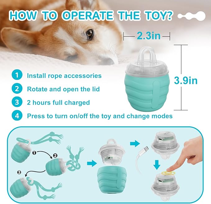 Interactive Dog Toy, [Newly Upgraded] Motion Activated Rolling Squeaky Ball for Medium/Large Dogs, Automatic Moving Dogs Ball for Boredom, USB Rechargeable(Cyan)